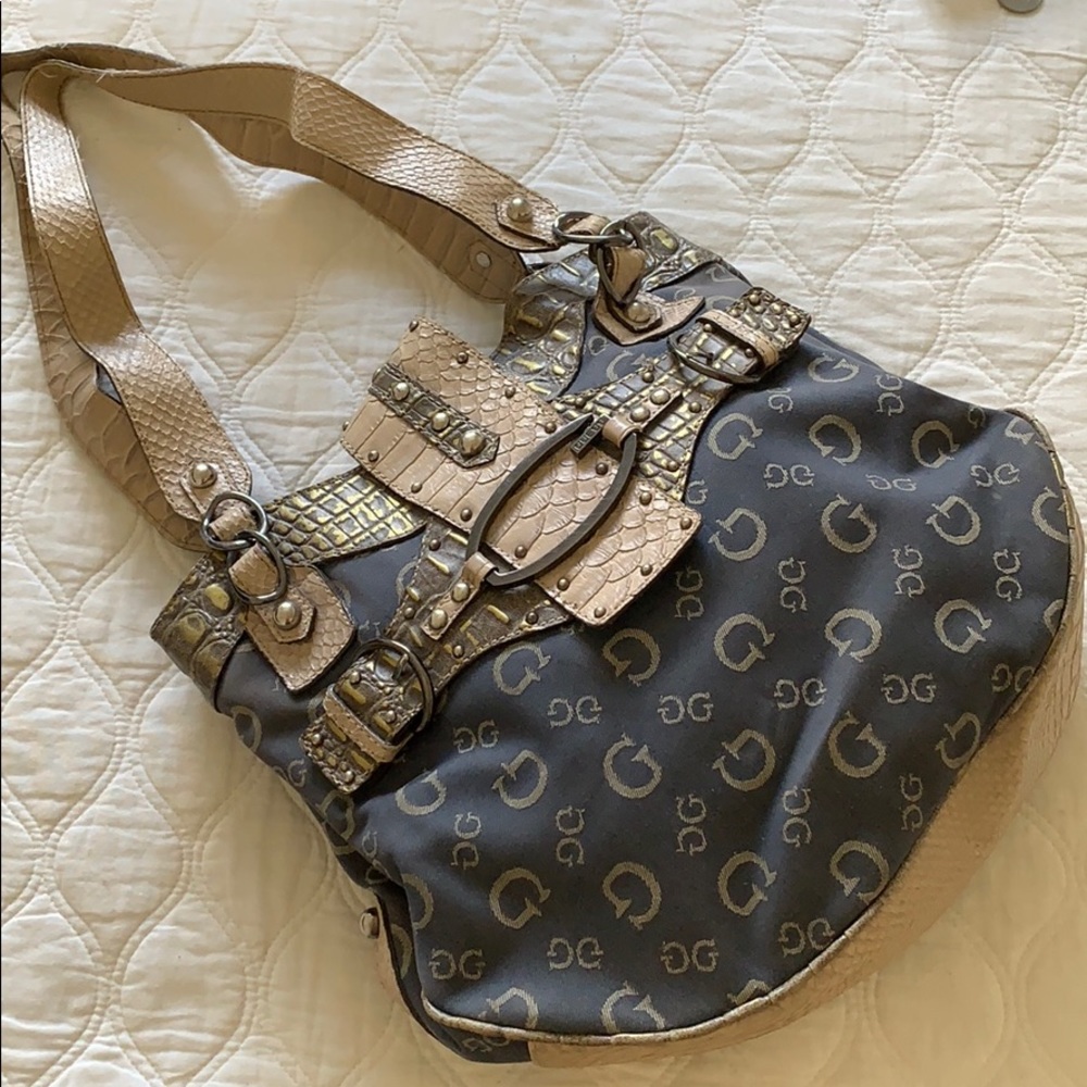 Vintage GUESS denim croc leather bag tote shoulder